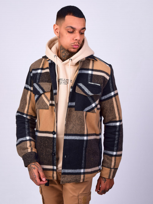 Unisex overshirt with beige and black check pattern - Beige