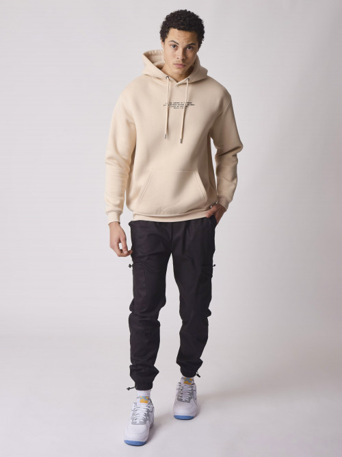 Basic hoodie with central text - Beige