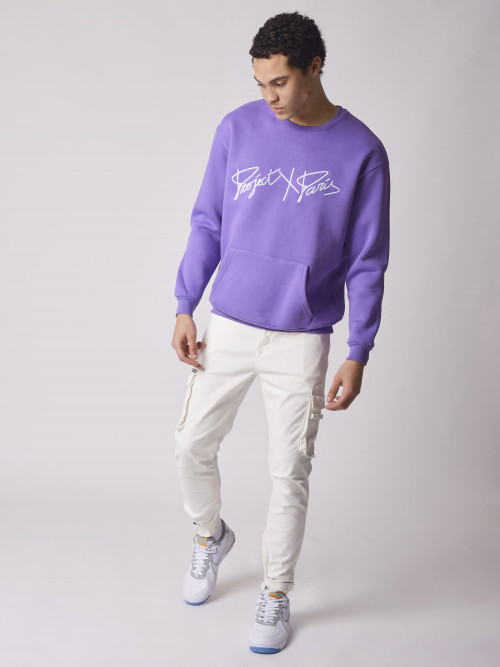 Round-neck sweatshirt with thick logo embroidery - Purple