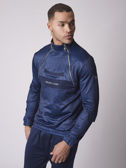 Sweatshirt im Stil eines Windbreakers mit Monogramm-Muster - Blau
