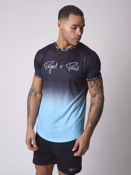 Sublimation gradient tee with logo embroidery bust - Black