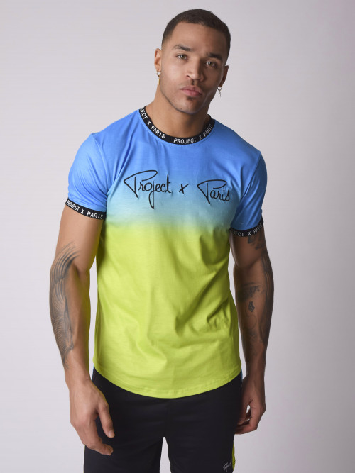 T-Shirt mit Farbverlauf Sublimation mit Logo-Stickerei Büste - Blau