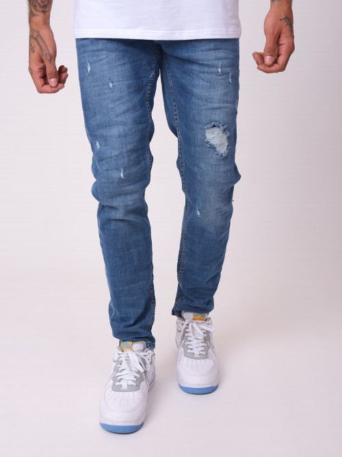 Jeans rectos desgastados - Azul