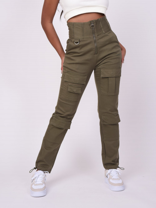 High waist Multi-pocket Pant - Khaki