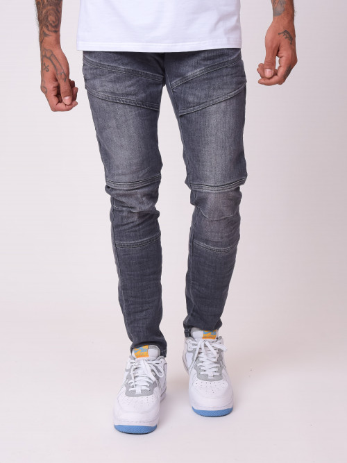 Jeans grigi slim-fit con cuciture a vista - Grigio