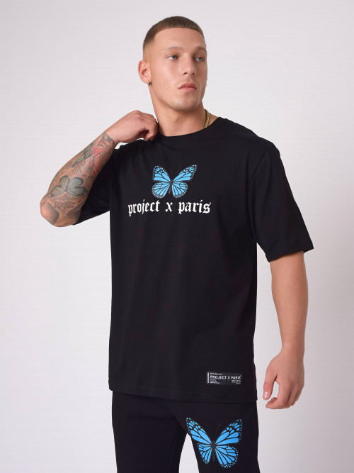 Camiseta con estampado de mariposas - Negro