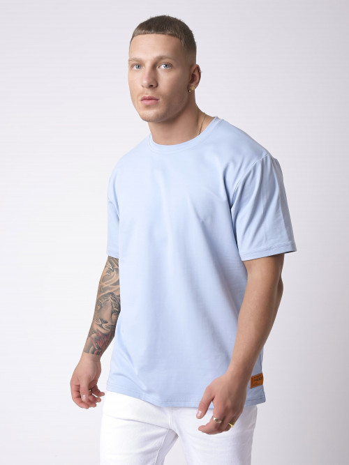 T-shirt bordada de manga única - Azul celeste