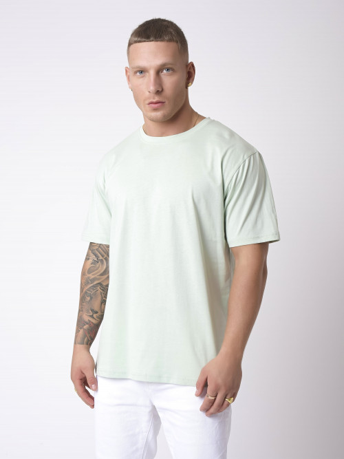 Tee-shirt simple broderie manche - Vert d'eau