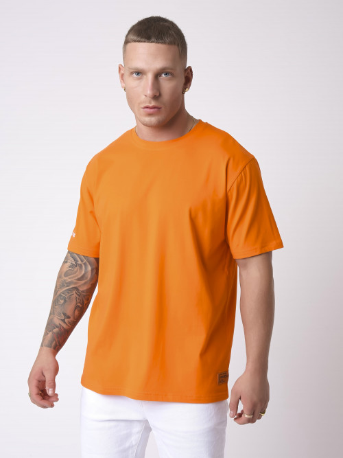 Tee-shirt simple broderie manche - Orange