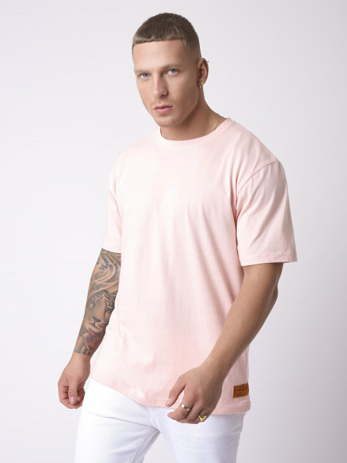 Tee-shirt simple broderie manche - Rose