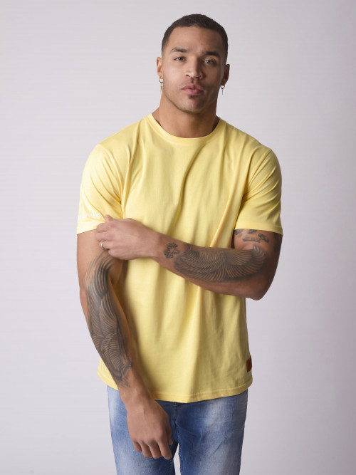 T-shirt bordada de manga única - Amarelo