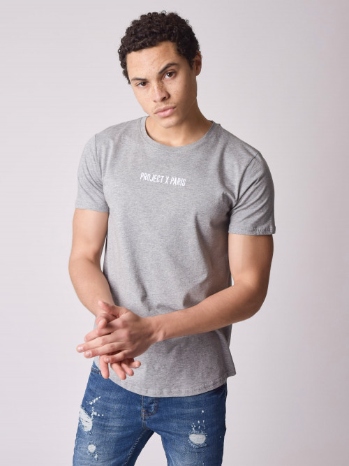 T-shirt básica com logógênero bordado - Cinzento claro