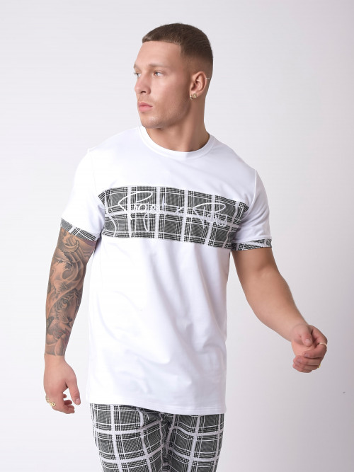 T-Shirt mit Karo-Einsatz - Weiß