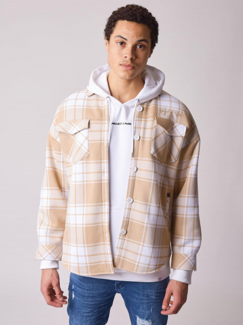 Two-tone check overshirt - Beige