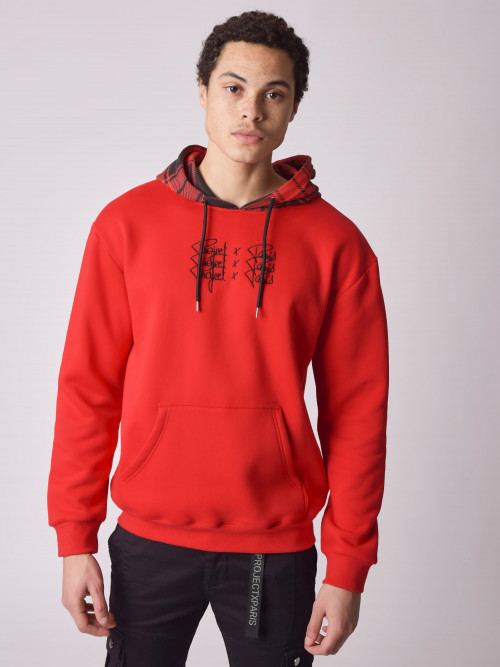 Two-tone check hoodie - Red