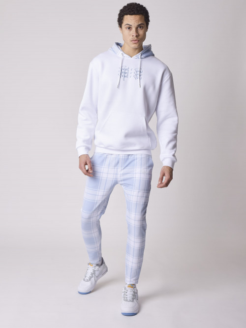 Two-tone check jogging bottoms - Sky Blue
