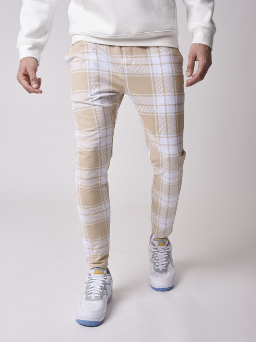 Two-tone check jogging bottoms - Beige