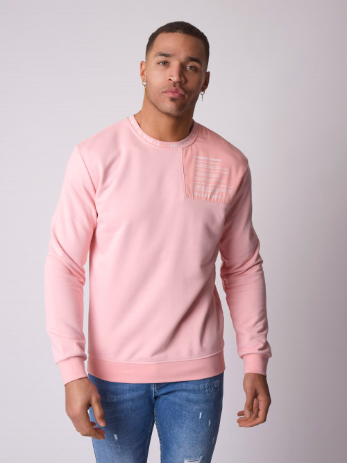 Crew-neck sweatshirt with yoke and text message - Rose