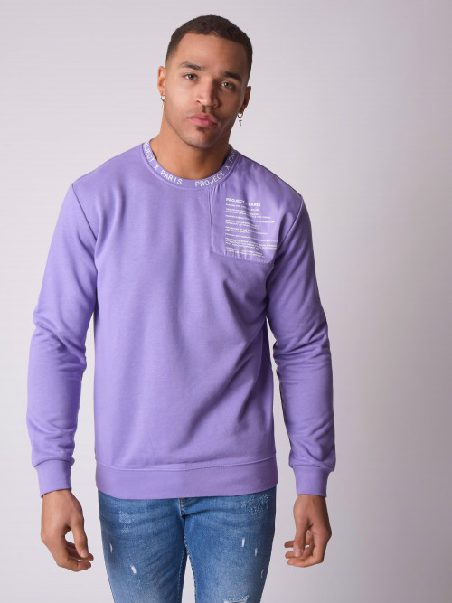 Crew-neck sweatshirt with yoke and text message - Purple