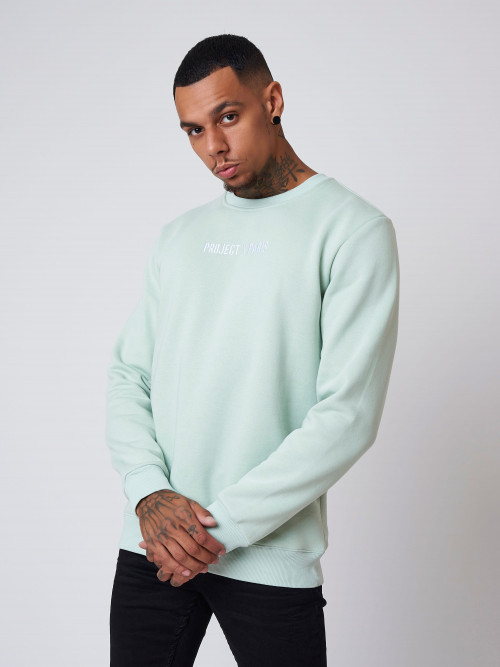 Sweatshirt básica com logógênero bordado - Verde água