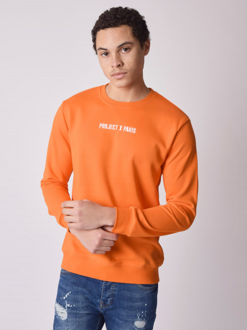 Sweatshirt básica com logógênero bordado - Laranja