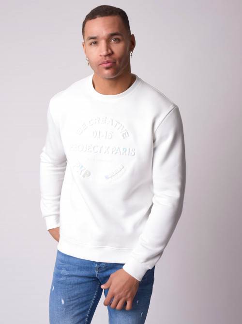 Sweatshirt with iridescent embossed logo - White