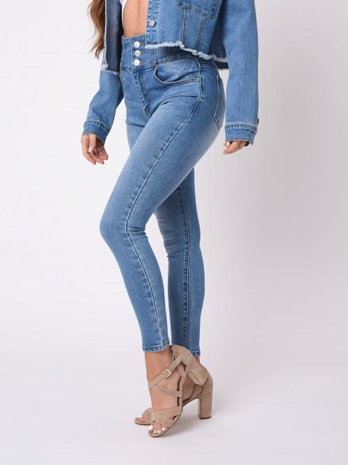 Jeans pitillo de cintura alta - Azul