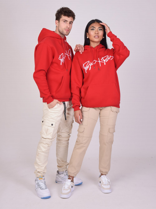 Basic hoodie full logo embroidery - Red