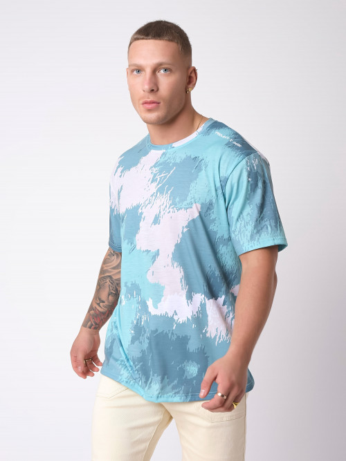 T-Shirt mit Motiv Effekt abstrakte Malerei - Wassergrün