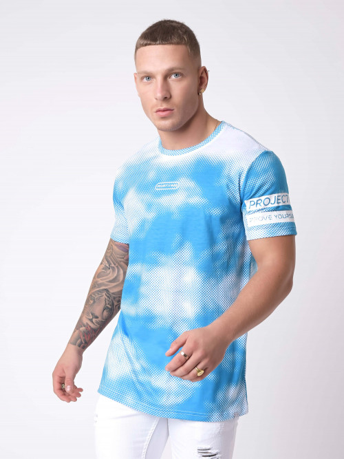 Camiseta con estampado abstracto de nubes y lunares - Azul cielo
