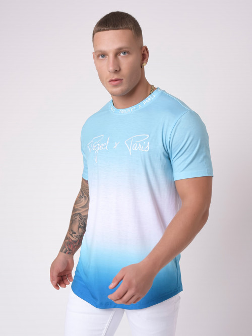 T-Shirt mit verwaschenem Farbverlaufsdruck - Himmelblau