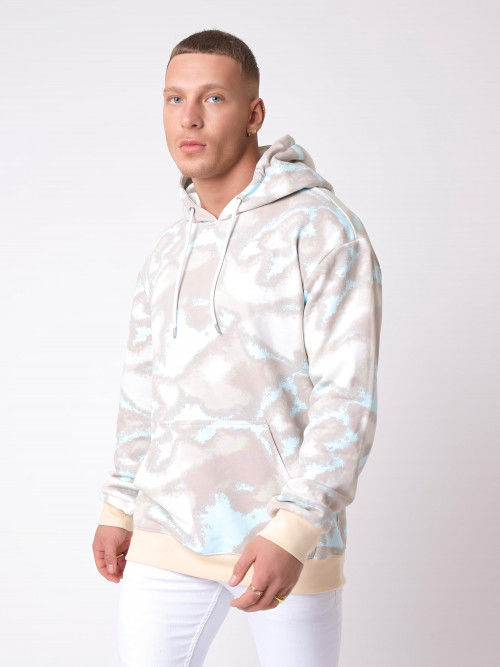 Faded abstract print hoodie - Beige