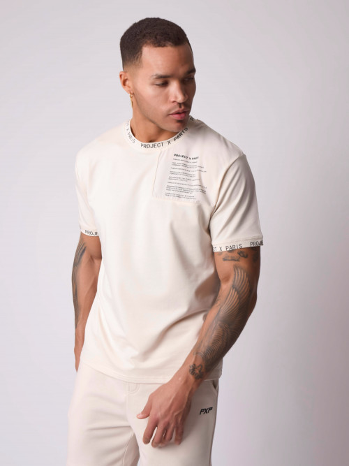 Nylon tone-on-tone yoke tee-shirt - Ivory