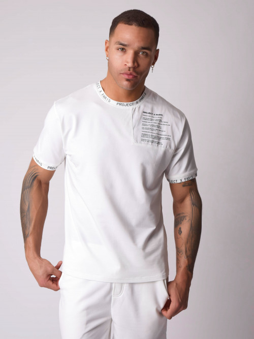 Nylon tone-on-tone yoke tee-shirt - White