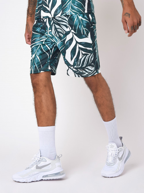 Shorts mit exotischem Blattmuster Logo - Grün