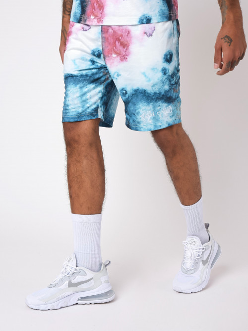 Tie & dye shorts with basic logo embroidery - White