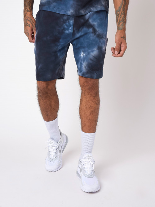 Tie & dye shorts with basic logo embroidery - Black