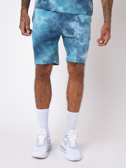 Tie & dye shorts with basic logo embroidery - Blue