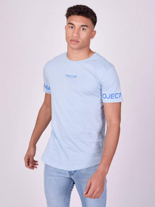 T-shirt com logógênero na manga - Azul celeste