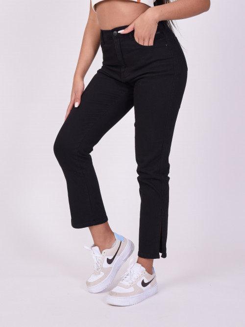 Straight flared jeans with slit - Black