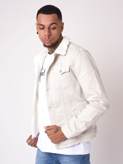Denim jacket with wool effect lining - Ivory