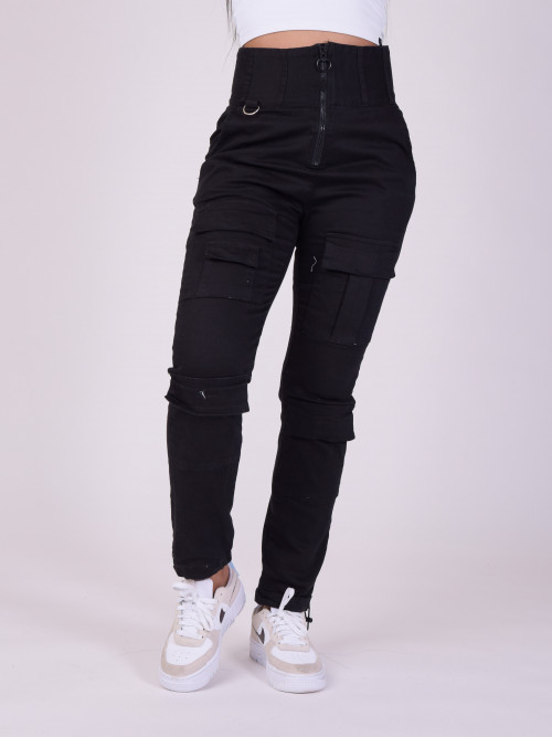 High waist Multi-pocket Pant - Black