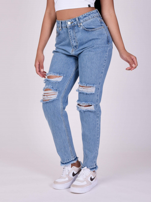 Ripped high-waisted jeans - Blue