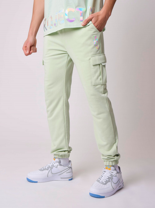 Pantaloni da jogging con scritte iridescenti - Verde acqua