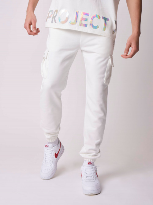 Pantaloni da jogging con scritte iridescenti - Bianco