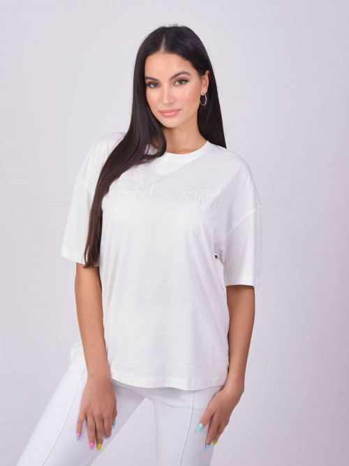 Camiseta holgada básica con logotipo - Blanco