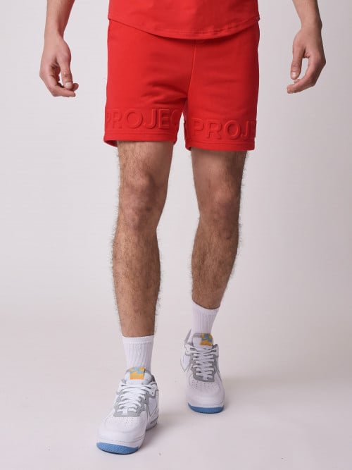 Pantalón corto con logotipo en relieve - Rojo