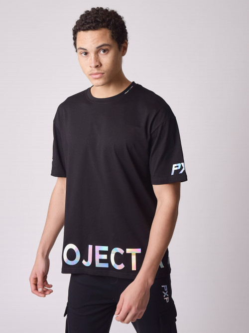 Camiseta holgada con logotipo iridiscente - Negro