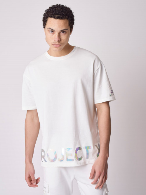 T-shirt com logógênero iridescente e folgada - Branco