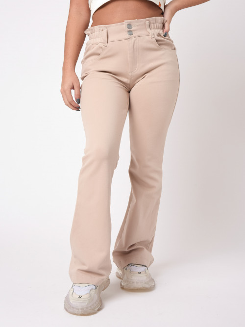 Paper bag style flare jeans - Beige